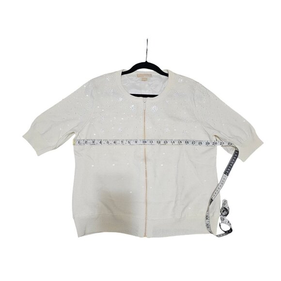 Michael Kors XL Women's White Cardigan With Rhinestone Floral Embellishments 100 - Picture 7 of 8